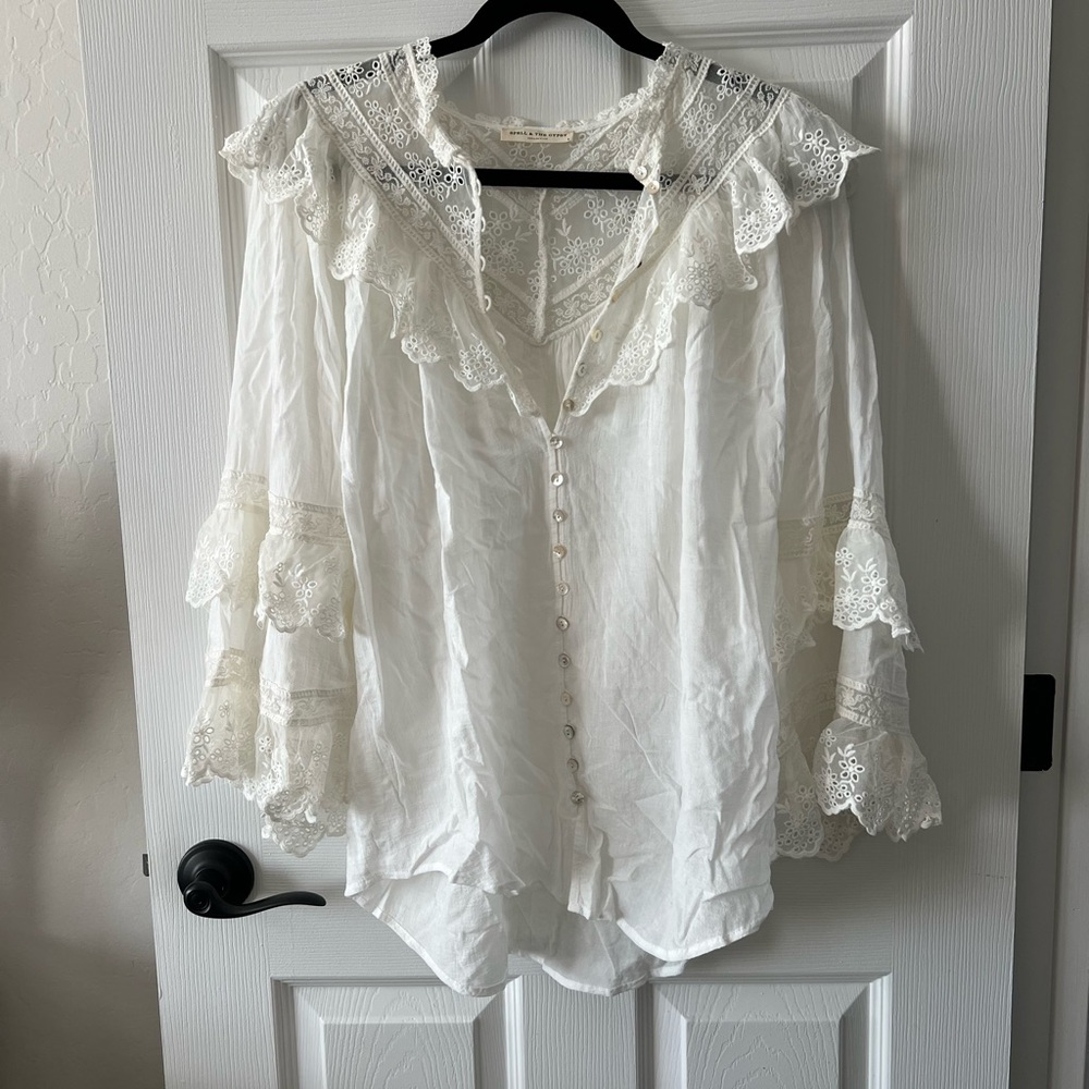 Spell White Bell Sleeve Blouse
